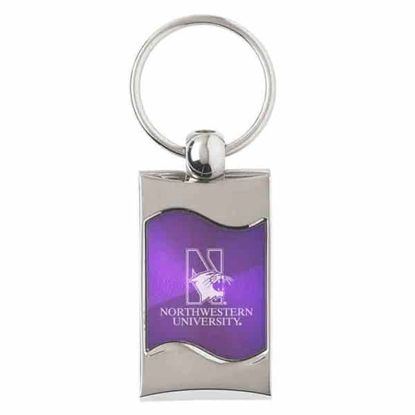 Northwestern University Wildcats Laser Engraved Purple Wave Keychain with N-Cat & Northwestern University Design