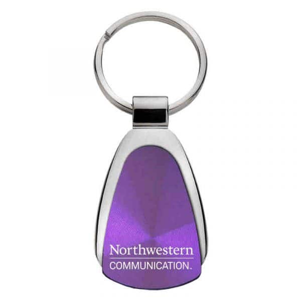 Northwestern University Wildcats Laser Engraved Purple Teardrop Keychain with School of Communication Design