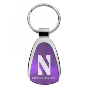 Northwestern University Wildcats Laser Engraved Purple Teardrop Keychain with Stylized N & Cross Country Design