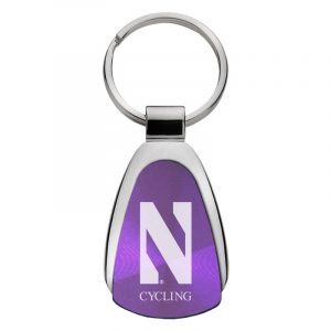 Northwestern University Wildcats Laser Engraved Purple Teardrop Keychain with Stylized N & Cycling Design