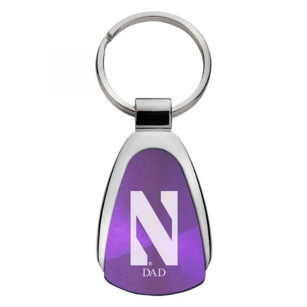 Northwestern University Wildcats Laser Engraved Purple Teardrop Keychain with Stylized N & DAD Design