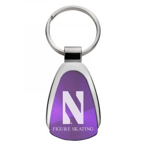 Northwestern University Wildcats Laser Engraved Purple Teardrop Keychain with Stylized N & Figure Skating Design