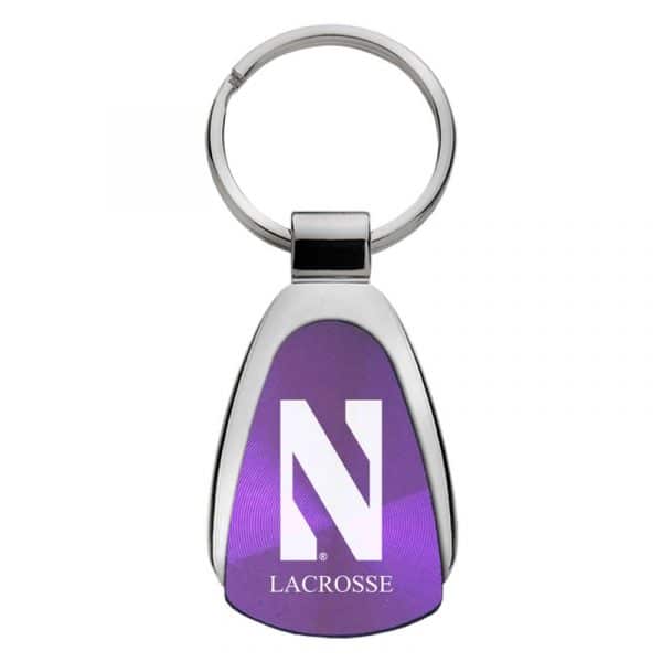 Northwestern University Wildcats Laser Engraved Purple Teardrop Keychain with Stylized N & Lacrosse Design