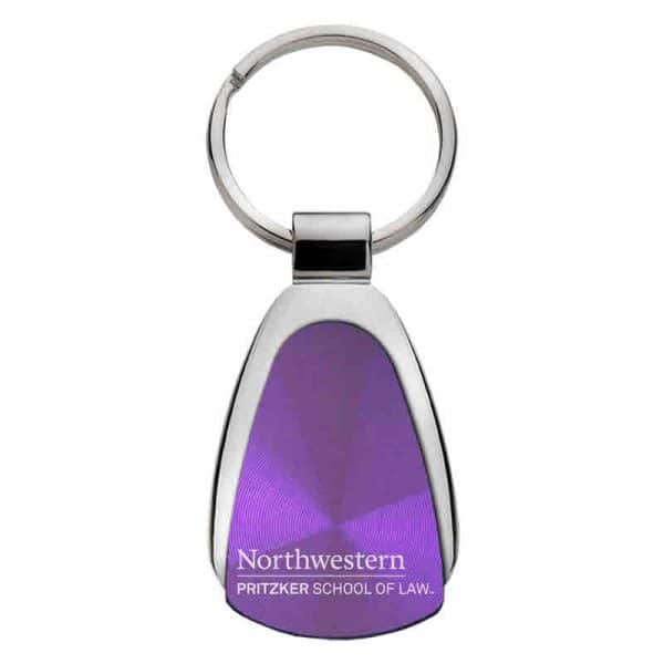 Northwestern University Wildcats Laser Engraved Purple Teardrop Keychain with Law Design