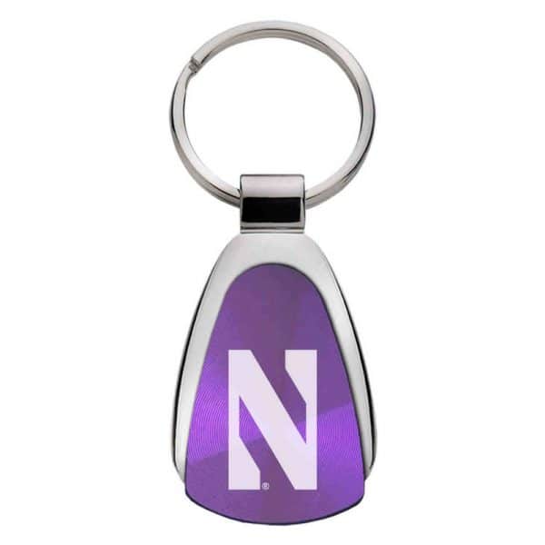 Northwestern University Wildcats Laser Engraved Purple Teardrop Key Chain with Stylized N Design
