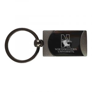 Northwestern University Wildcats Laser Engraved Monument Gunmetal Keychain with N-Cat & Northwestern University Design
