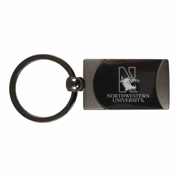 Northwestern University Wildcats Laser Engraved Monument Gunmetal Keychain with N-Cat & Northwestern University Design