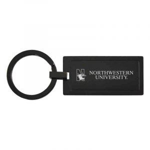 Northwestern University Wildcats Laser Engraved Black Rectangular Keychain with N-Cat & Northwestern University Design