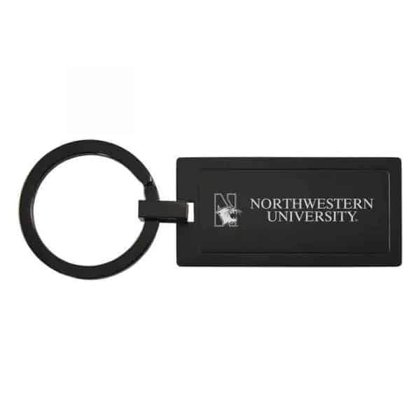Northwestern University Wildcats Laser Engraved Black Rectangular Keychain with N-Cat & Northwestern University Design
