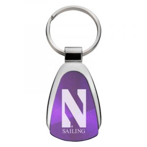 Northwestern University Wildcats Laser Engraved Purple Teardrop Keychain with Stylized N & Sailing Design