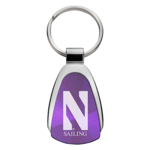 Northwestern University Wildcats Laser Engraved Purple Teardrop Keychain with Stylized N & Sailing Design