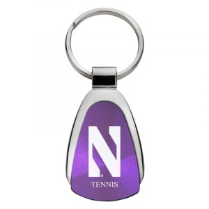 Northwestern University Wildcats Laser Engraved Purple Teardrop Keychain with Stylized N & Tennis Design