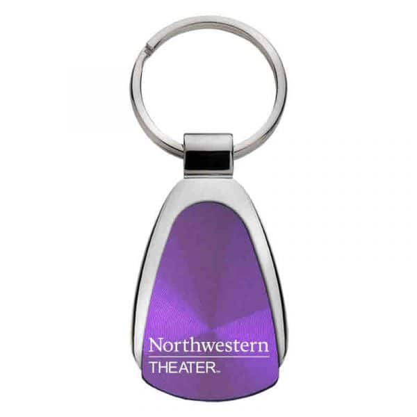 Northwestern University Wildcats Laser Engraved Purple Teardrop Keychain with Theatre Design