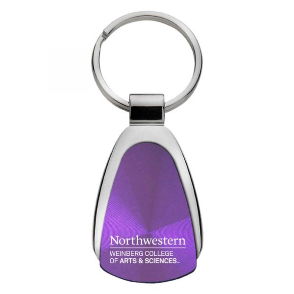 Northwestern University Wildcats Laser Engraved Purple Teardrop Keychain with Weinberg College of Arts & Sciences Design