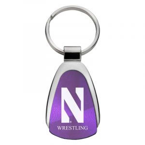 Northwestern University Wildcats Laser Engraved Purple Teardrop Keychain with Stylized N & Wrestling Design
