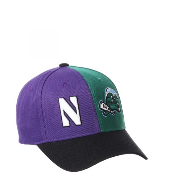 Northwestern University Wildcats House Divided Hat with Tulane Green Wave-2