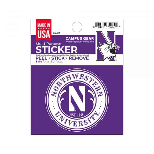 Northwestern University Wildcats Full Color Outside Application 4"X3" Rectangular Multi-Purpose Sticker Design #1 Stylized N
