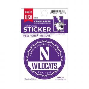 Northwestern University Wildcats Full Color Outside Application 3" Circular Multi-Purpose Sticker Design #2 Stylized N