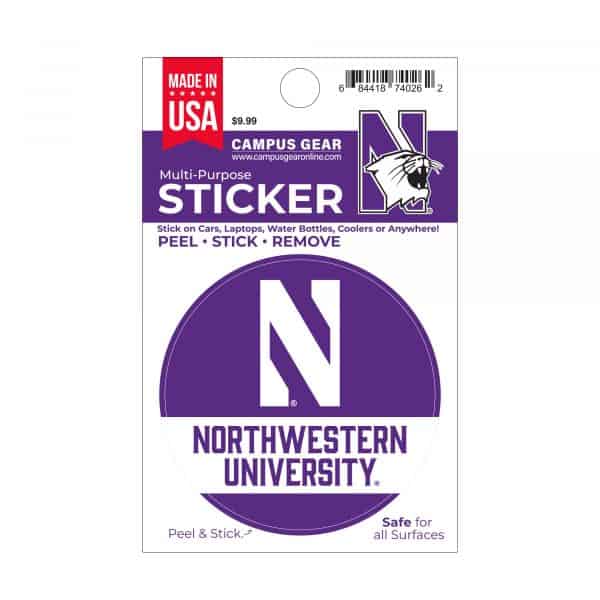 Northwestern University Wildcats Full Color Outside Application 3" Circular Multi-Purpose Sticker Design #3 Stylized N