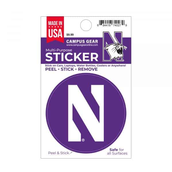 Northwestern University Wildcats Full Color Outside Application 3" Circular Multi-Purpose Sticker Design #4 Stylized N