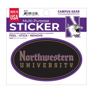 Northwestern University Wildcats Full Color Outside Application 3"X5" Oval Multi-Purpose Sticker Design #4 Gothic