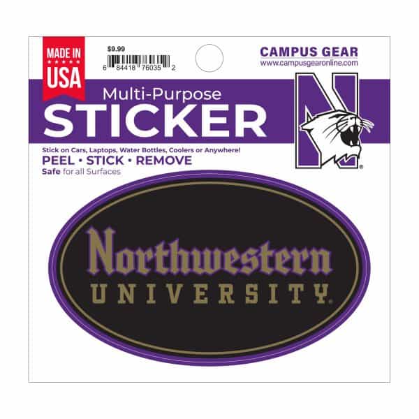 Northwestern University Wildcats Full Color Outside Application 3"X5" Oval Multi-Purpose Sticker Design #4 Gothic
