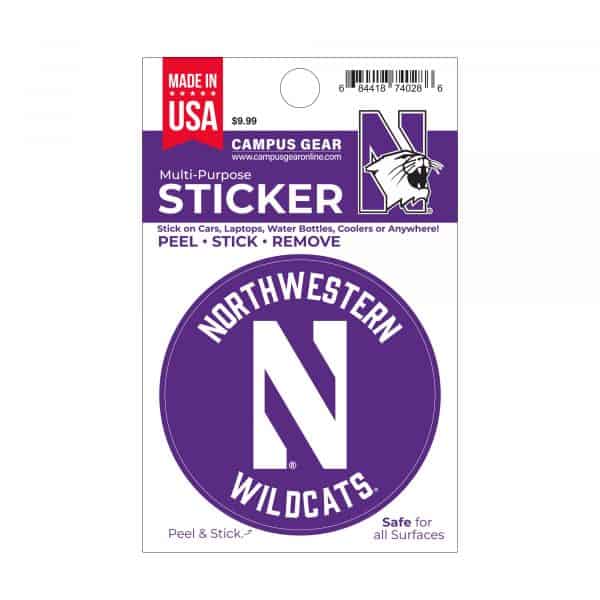 Northwestern University Wildcats Full Color Outside Application 3" Circular Multi-Purpose Sticker Design #5 Stylized N