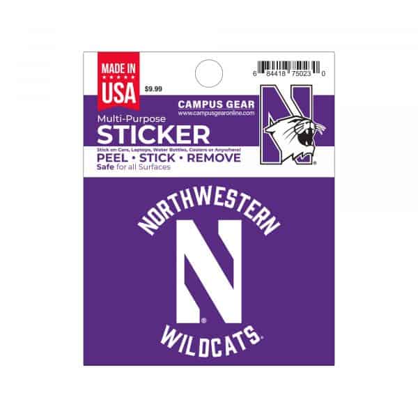 Northwestern University Wildcats Full Color Outside Application 4"X3" Rectangular Multi-Purpose Sticker Design #5 Stylized N