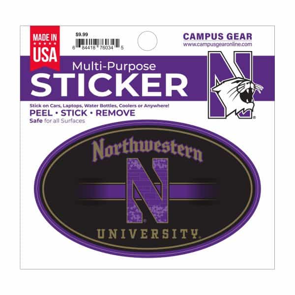 Northwestern University Wildcats Full Color Outside Application 3"X5" Oval Multi-Purpose Sticker Design #5 Gothic