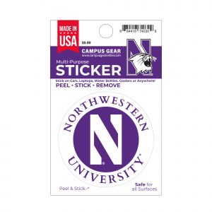 Northwestern University Wildcats Full Color Outside Application 3" Circular Multi-Purpose Sticker Design #6 Stylized N