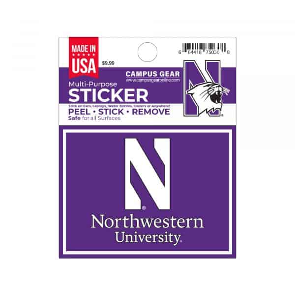 Northwestern University Wildcats Full Color Outside Application 4"X3" Rectangular Multi-Purpose Sticker Design #6 Stylized N