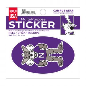 Northwestern University Wildcats Full Color Outside Application 3"X5" Oval Multi-Purpose Sticker Design #6 Willie The Wildcat