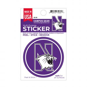 Northwestern University Wildcats Full Color Outside Application 3" Circular Multi-Purpose Sticker Design #7 N-Cat