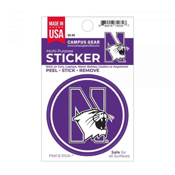 Northwestern University Wildcats Full Color Outside Application 3" Circular Multi-Purpose Sticker Design #7 N-Cat