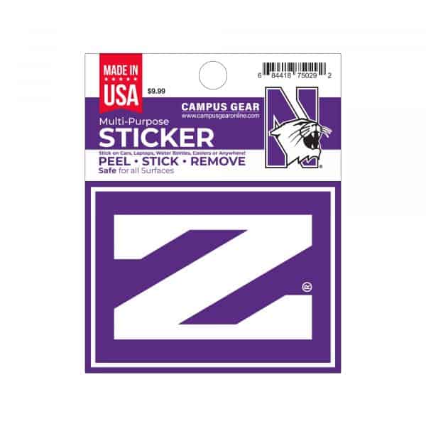 Northwestern University Wildcats Full Color Outside Application 4"X3" Rectangular Multi-Purpose Sticker Design #7 Stylized N