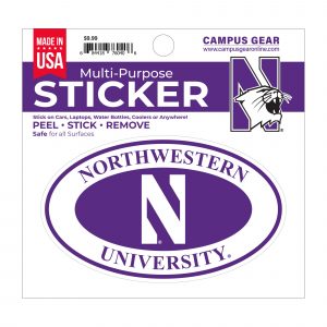 Northwestern University Wildcats Full Color Outside Application 3"X5" Oval Multi-Purpose Sticker Design #7 Stylized N