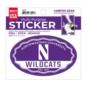 Northwestern University Wildcats Full Color Outside Application 3"X5" Oval Multi-Purpose Sticker Design #8 Stylized N