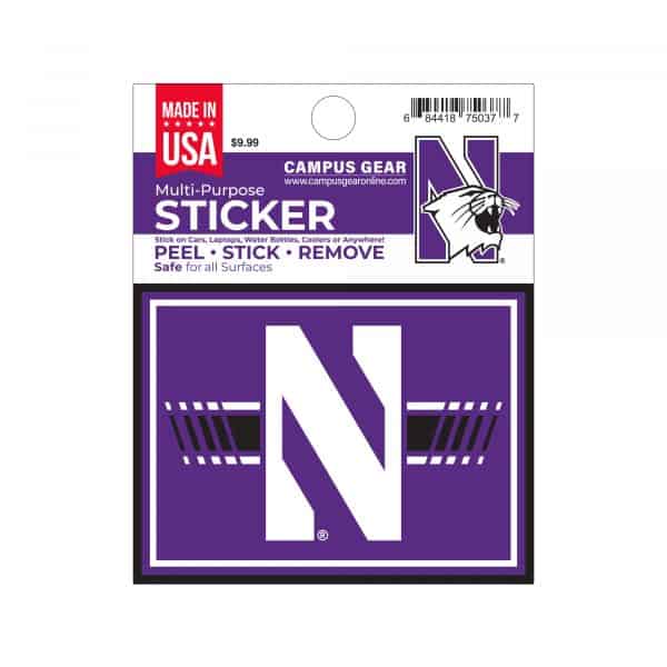 Northwestern University Wildcats Full Color Outside Application 4"X3" Rectangular Multi-Purpose Sticker Design #9 Stylized N