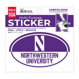 Northwestern University Wildcats Full Color Outside Application 3"X5" Oval Multi-Purpose Sticker Design #9 Stylized N