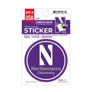 Northwestern University Wildcats Full Color Outside Application 3" Circular Multi-Purpose Sticker Design #10 Stylized N