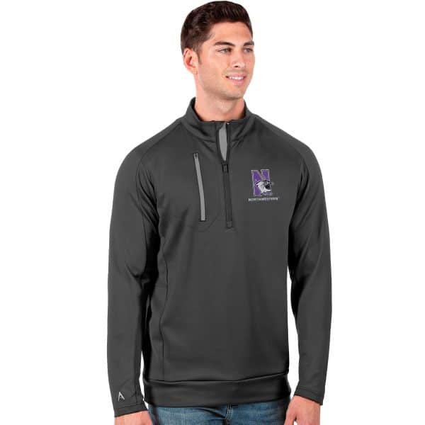 Northwestern University Wildcats Men's Antigua Carbon Generation 1/4 Zip with N-Cat Design