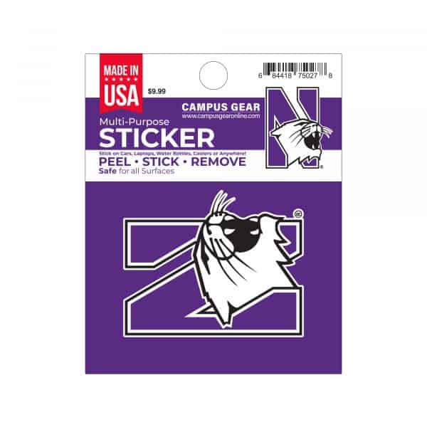Northwestern University Wildcats Full Color Outside Application 4"X3" Rectangular Multi-Purpose Sticker Design #11 N-Cat