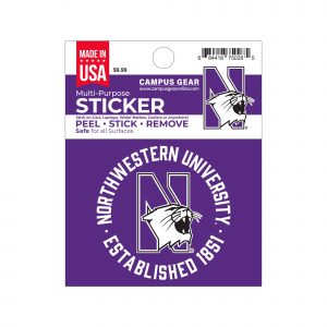 Northwestern University Wildcats Full Color Outside Application 4"X3" Rectangular Multi-Purpose Sticker Design #12 N-Cat