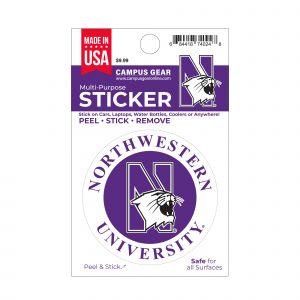 Northwestern University Wildcats Full Color Outside Application 3" Circular Multi-Purpose Sticker Design #13 N-Cat