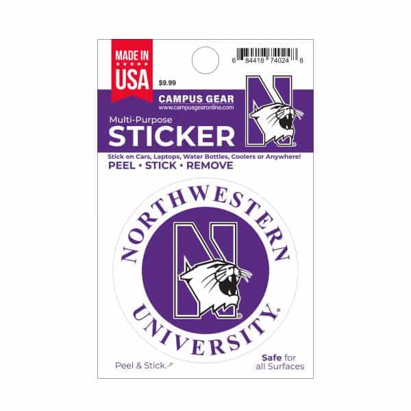 Northwestern University Wildcats Full Color Outside Application 3" Circular Multi-Purpose Sticker Design #13 N-Cat