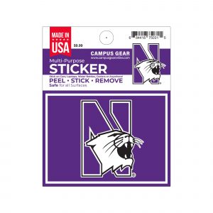 Northwestern University Wildcats Full Color Outside Application 4"X3" Rectangular Multi-Purpose Sticker Design #13 N-Cat