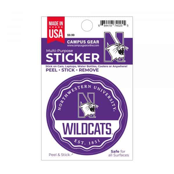 Northwestern University Wildcats Full Color Outside Application 3" Circular Multi-Purpose Sticker Design #14 N-Cat