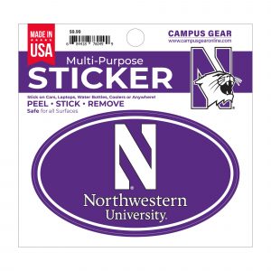 Northwestern University Wildcats Full Color Outside Application 3"X5" Oval Multi-Purpose Sticker Design #13 Stylized N