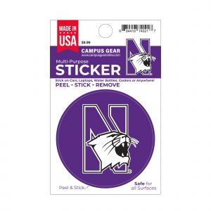 Northwestern University Wildcats Full Color Outside Application 3" Circular Multi-Purpose Sticker Design #15 N-Cat