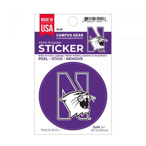 Northwestern University Wildcats Full Color Outside Application 3" Circular Multi-Purpose Sticker Design #15 N-Cat